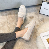 Luxury Sheep Fur Lined Loafers Women Lambswool Shoes Ladies Winter Slip On Furry Flats Cotton Wool Mocasine Femme Barefoot Boots