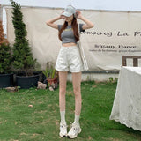 White Pink Denim Shorts Jeans for Women's Summer New High Waisted Design Pocket A-Line Slimming Loose Wide Leg Hot Short Pants