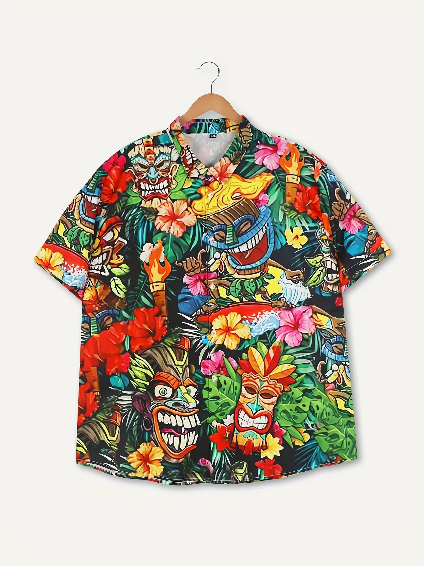 Hawaiian Ethnic Print Men's Casual Short Sleeve Lapel Button-Down Shirt Seaside Beach Vacation Party Wear Men's Oversized Tops