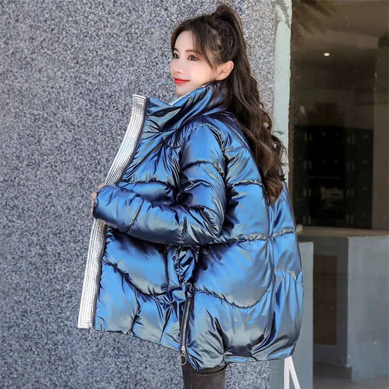 New Winter Jacket Women Parkas Glossy Warm Thicken Coat Female Cotton Padded Parka Waterproof Outwear Loose Snow Jacket