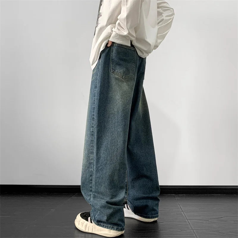 Jeans men Wide Leg Jeans Male Loose Straight Denim Pants Autumn Harajuku Vintage Blue Jean Trouser Streetwear Clothes