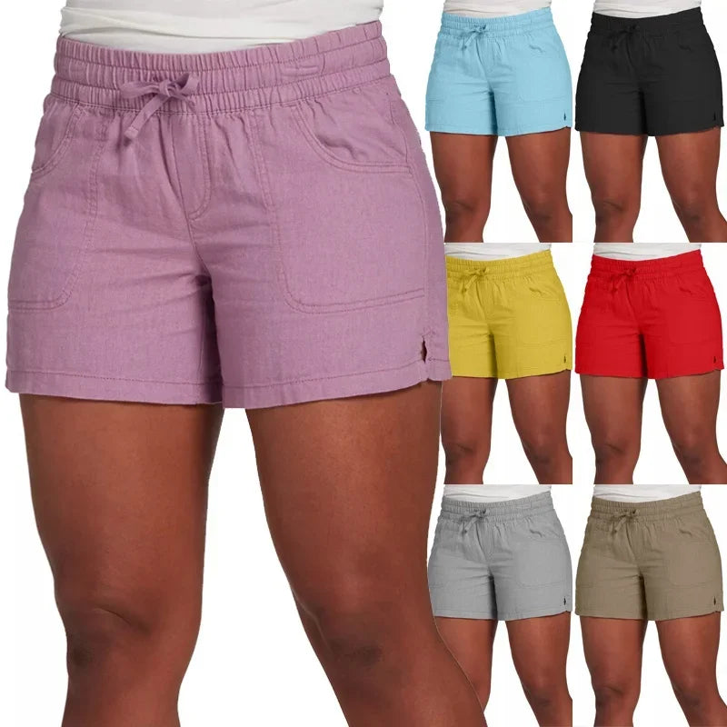 S-5XL Fashion Women Summer Casual Solid Color Elastic Waist Lace Up Split Shorts Casual Short Pants