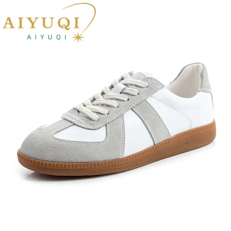 AIYUQI Women's Sneakers New Genuine Leather Ladies Moral Training Shoes Casual Spring Flat Shoes Women