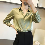 All-match Satin Finish Shirts And Blouses Women Clothing Casual Top OL Long Sleeve Button Elegant Shirts French Solid Blouses