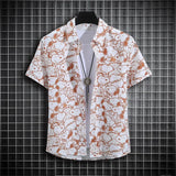 Hawaii Men's Summer Short Sleeve Printed Shirt Thin Beach Shirt Men's High Neck Polo Shirt Men's Casual Top Slim Fashion Clothes