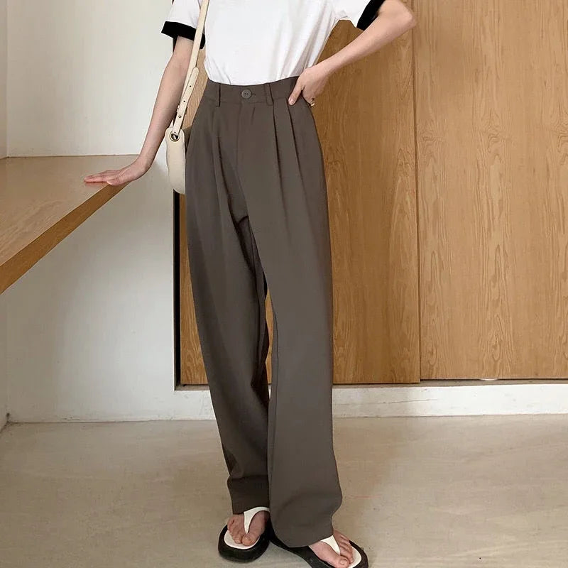 High Waist Women Suit Pants Fall Straight Office Ladies Korean Fashion Trousers Casual Button Loose Female Black Pants New