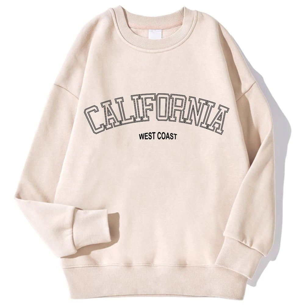 Korean Trend Woman Sweatshirts California West Coast Print Female hoodie Long Sleeves O-neck Pullovers Sporty and Rich Clothing