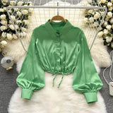 tops woman blouse polo shirts satin long sleeve women blouse female shirt harajuku sexy pleated tee