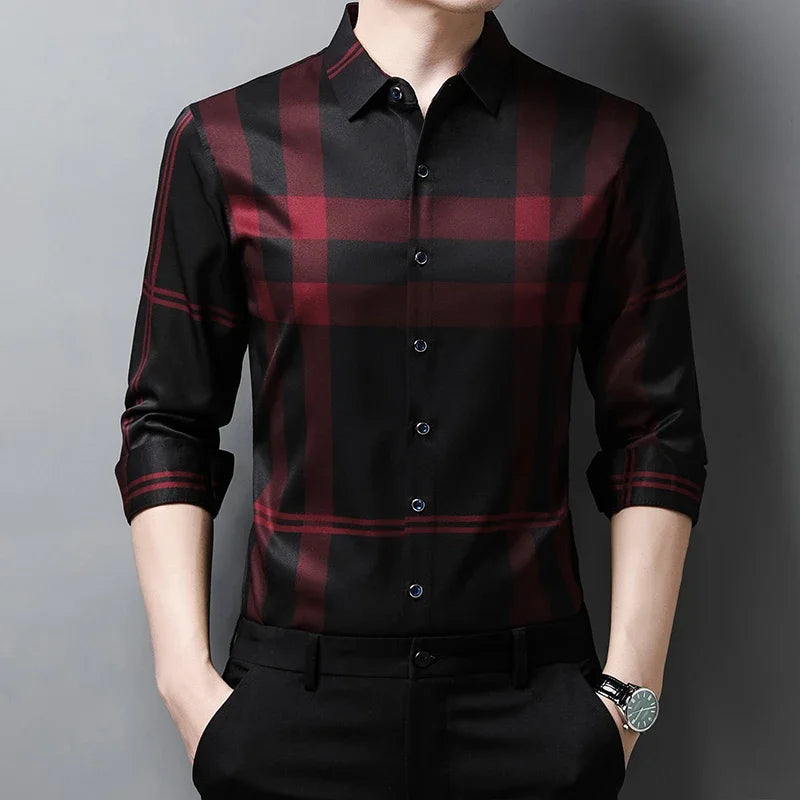 New Men's Casual and Fashionable Long Sleeved Shirt with Printed Anti Wrinkle Business Shirt