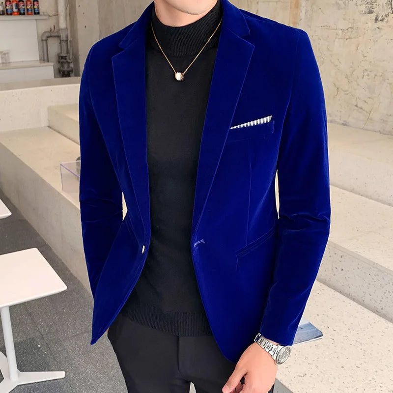 Spring Velvet Wedding Dress Coat Mens Blazer Jacket Fashion Casual Suite Jacket Stage Men's Business Blazers Costume Homme