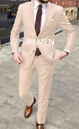 Men's Suit   Handsome Casual 2 Piece Suit For Men Wedding Tuxedos Notched Lapel Groomsmen  Business  Prom Blazer