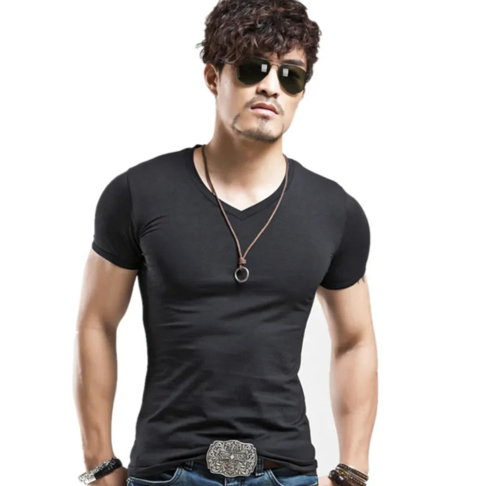 Brand New Men T Shirt Tops V neck Short Sleeve Tees Men's Fashion Fitness Hot T-shirt For Male Man T-shirt Size 5XL