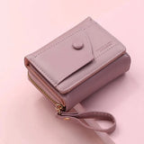 Four Seasons Women's Short Wallet Zipper Tower Buckle Zero Wallet Girl Student Handheld Bag Solid Color Simple Versatile Fashion