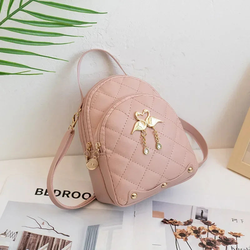 Mini Backpack for Women Swan Hanging Embroidery Small Backpack Purse Girls Leather Bookbag Ladies Satchel Bags Women's HandBag