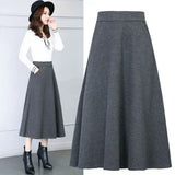 Winter Women Long Woolen Skirt Fashion High Waist Basic Wool Skirts Female Casual Thick Warm Elastic A-Line Maxi Skirts