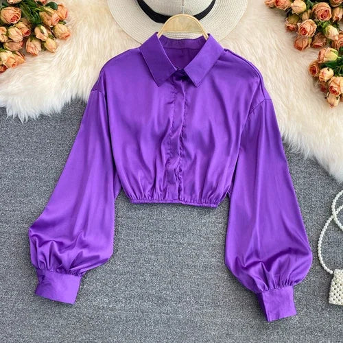 tops woman blouse polo shirts satin long sleeve women blouse female shirt harajuku sexy pleated tee