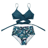 High Waist  Sexy Bikini Set Biquini Swimwear Women Two Pieces Swimsuit Floral Beachwear V-Neck Bathing Suits Female