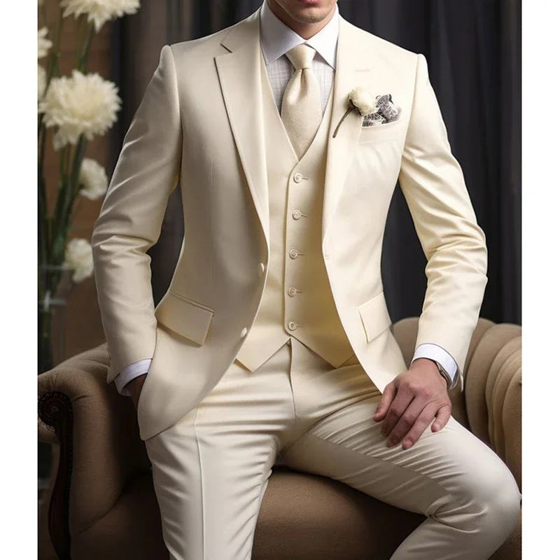 Elegant Wedding Men's Suits  Blazer Slim Fit 3 Pcs Jacket Pants Vest Luxury Costume Homme Formal Party Male Clothing