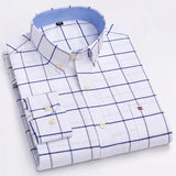 Men's 100% Cotton Shirt Long Sleeve Plaid Oxford Casual Solid Color Print Regular Fit Formal Dress Shirt