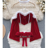 New In Women's Secret Clothes Christmas Red Top Sexy Patchwork Bodysuit Cosplay Erotic Lingerie Winter Strap Pajamas Nightwear