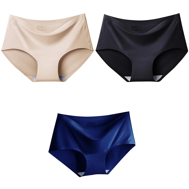 AOTOLK 3Pcs/Set Large Size XXL Seamless Women Panties Mid-waist Briefs Female Breathable Underwear Ice silk Crotch Lingerie