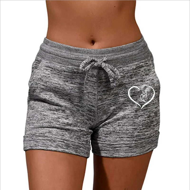 Summer Women's Shorts Printing Elastic High Waist Casual Sport Fitness Running Oversize Female Sweatpants