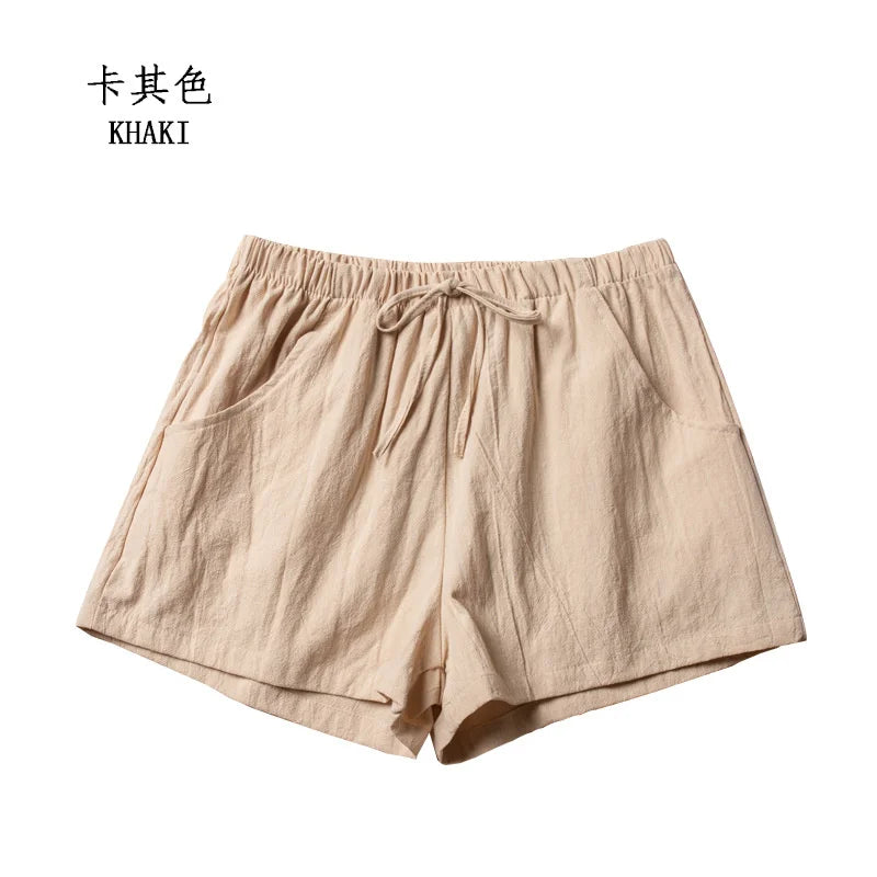 Cotton Linen Shorts Women's Sports Shorts Summer Solid High Waist Black Shorts Women Fashion Casual Basic Short Pants