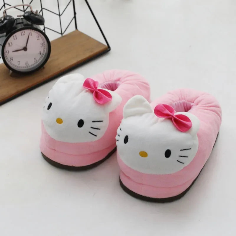 Sanrio Hello Kitty Big Head Plush Slippers Winter Cartoon Y2K Cotton Shoes Plush Shoes Student Dormitory Bag Feet Cotton Shoes