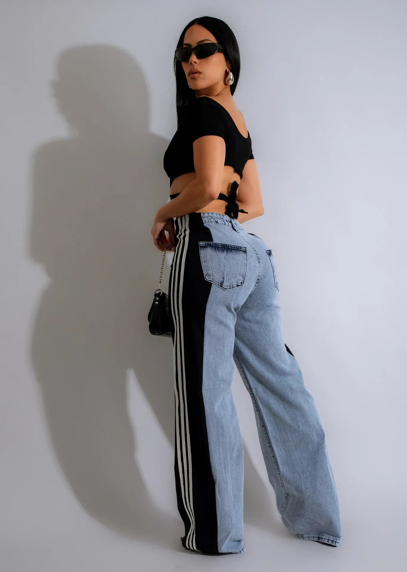 Patchwork Jeans Wide Leg Pants Sexy Women Blue Jeans Flare Pants Denim Straight Trousers