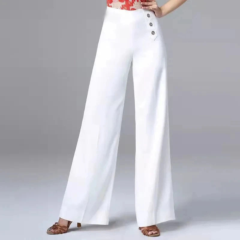 Spring and Summer Dance Pants Latin Dance Drape Thin High Waist Pants National Standard Dance Zipper Wide-leg Pants Square Dance