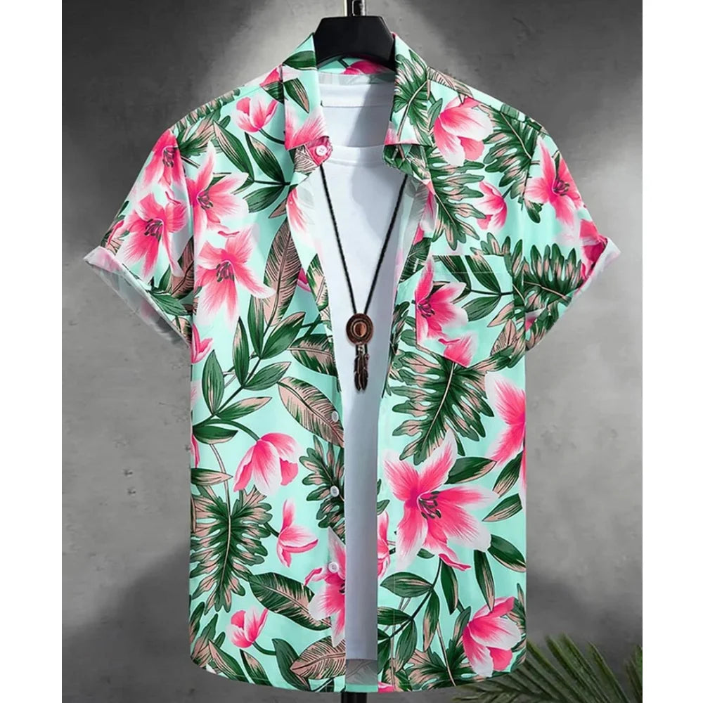 Summer Animal Crane Men Hawaiian Shirt 3d Plant Shirt For Men Flower Print Plus Size Hawaiian Shirts Beach Flower Shirt