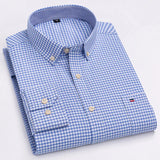 Men's 100% Cotton Shirt Long Sleeve Plaid Oxford Casual Solid Color Print Regular Fit Formal Dress Shirt