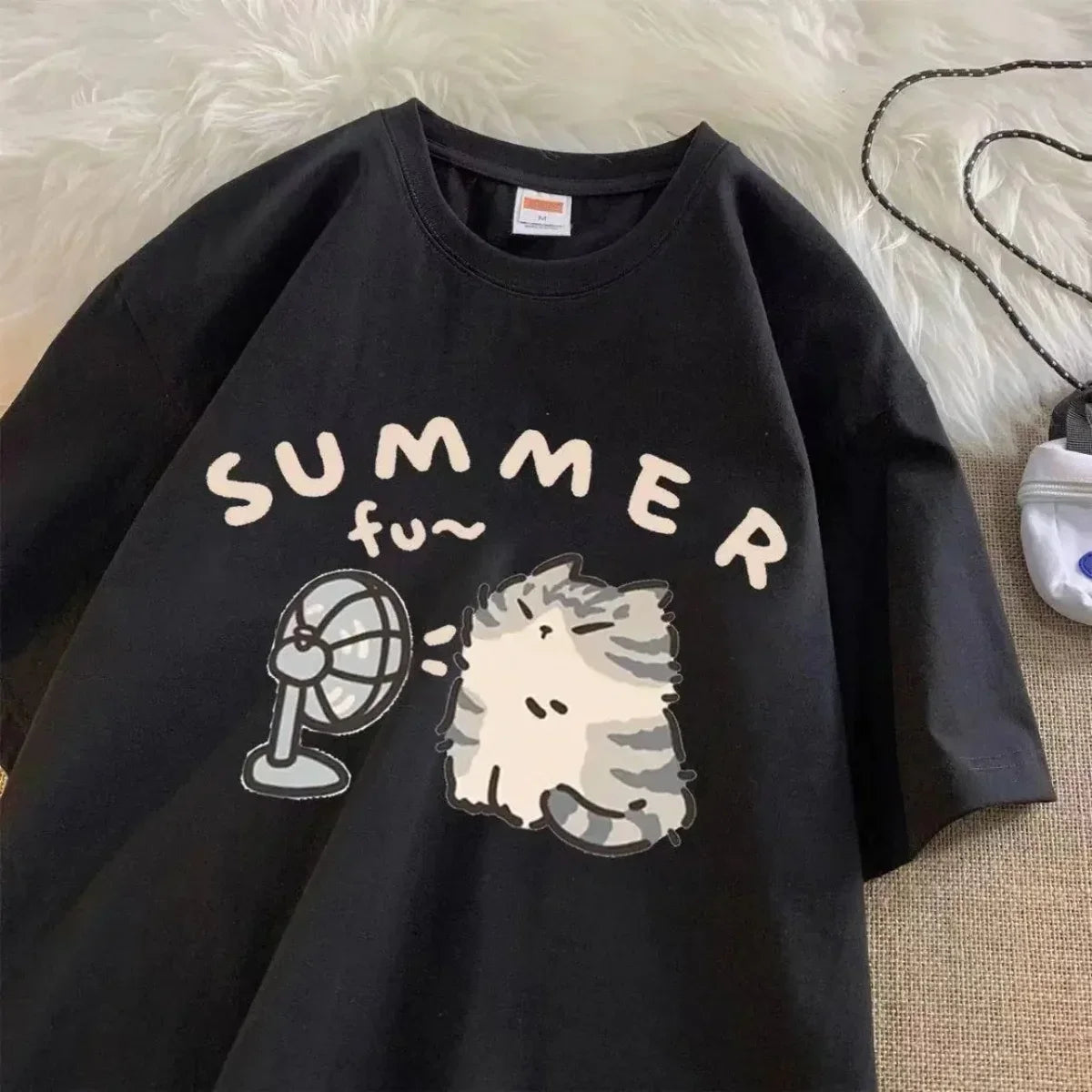 Summer Cat Print Funny Kids Woman Tees T-shirt Girls Short Sleeve Korean Kpop Clothes Casual Oversized Free Shipping