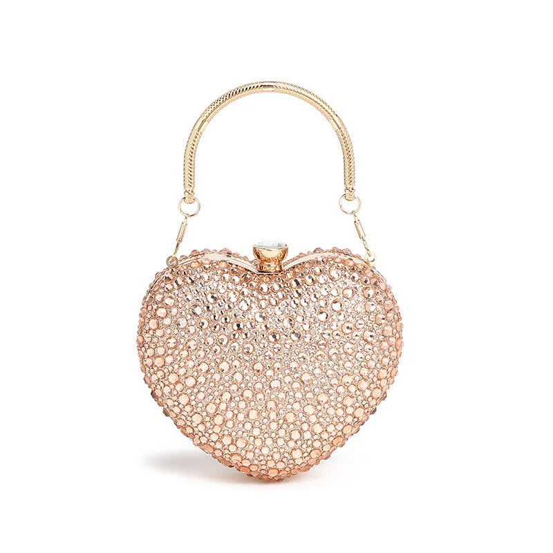 Luxury Diamond Inlay Heart Shape Crystal Clutch Purse Stones Evening Wedding Party Shoulder Bag Handle Rhinestone Mini Handbags