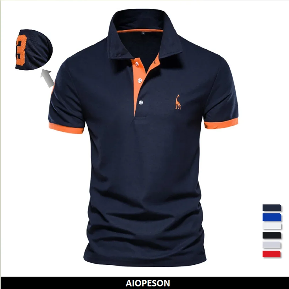 Polo Giraffe Shirt Men Quality Embroidery Summer Short Sleeve Polo Casual Business Social Mens Polos BR Size