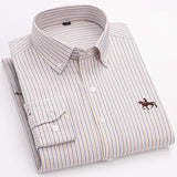 100% Cotton Oxford Shirt Men's Long Sleeve Embroidered Horse Casual Without Pocket