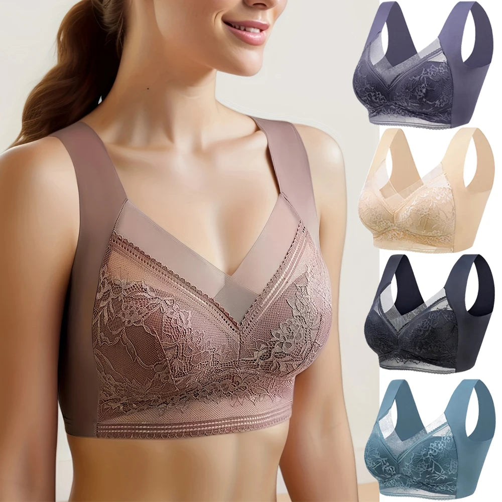 L-6L Women Large Bra Push Up Ice Silk Seamless upper Bralette Lace Wireless Summer Bras Plus Size Top Lingerie Underwear 15019