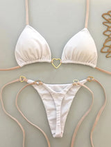 New Solid Color White Bikini Women suit Low Waist Lace-up Fashionable Swimsuit Two-piece Set