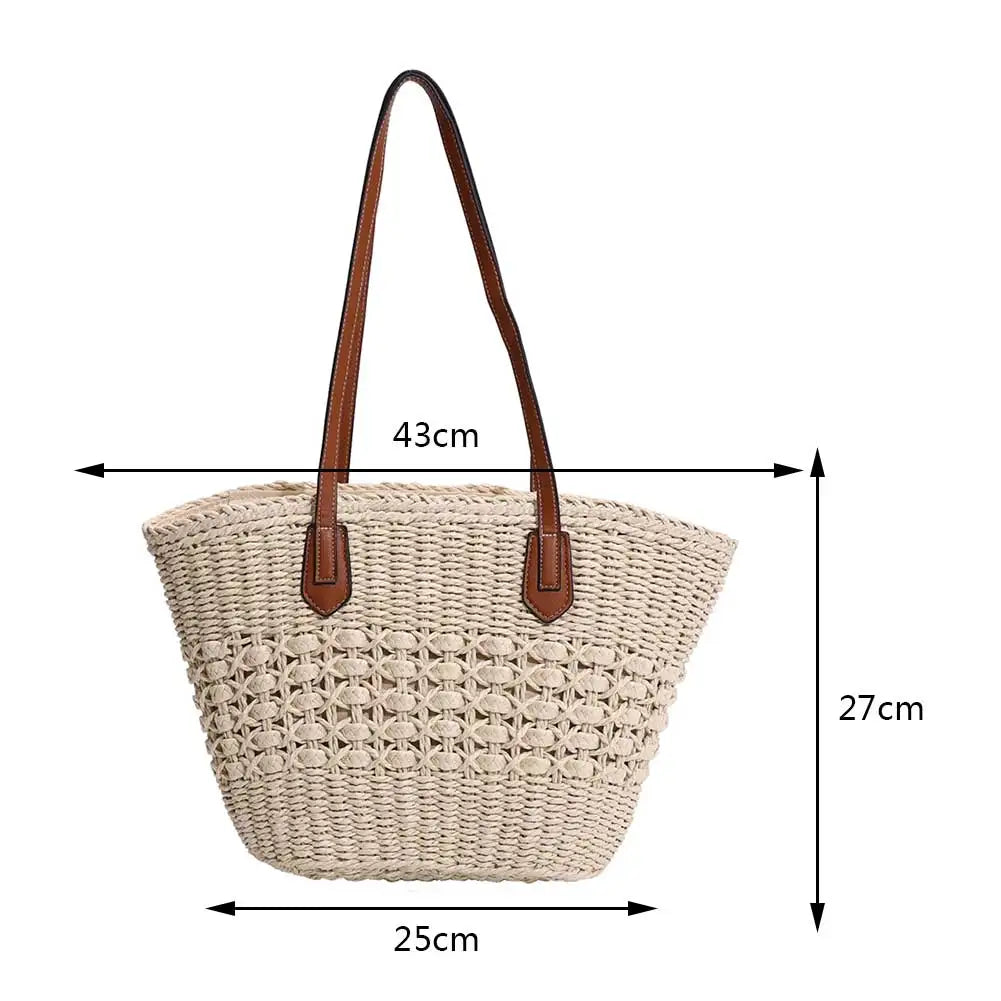 Summer Straw Women Bag Hand-Woven Handbags Handmade Raffia Beach Boho Shoulder Bag Large Tote Bag Tassel Shopping Purses