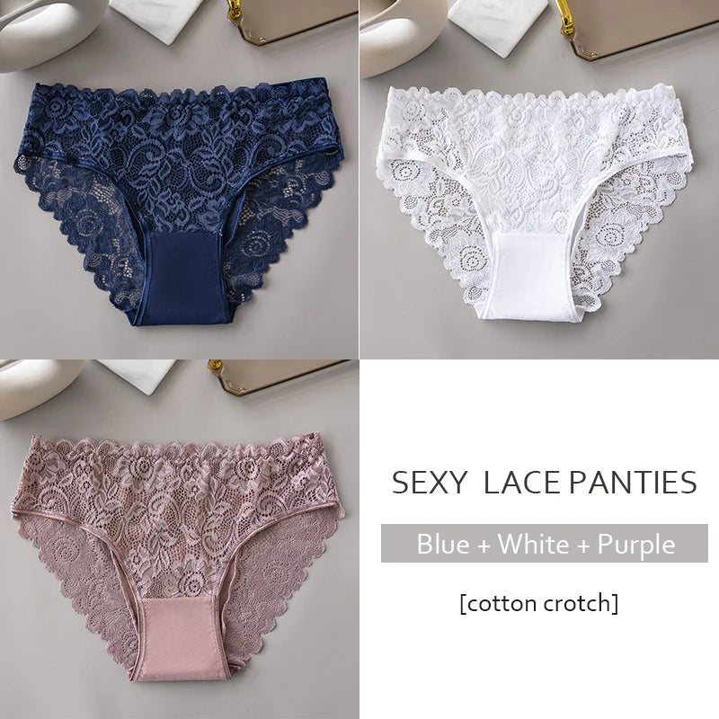 3PCS/Set Luxury Floral Embroidery Lace Panties Women Briefs Sexy Hollow Lingerie Female Underwear Ladies Breathable Underpants