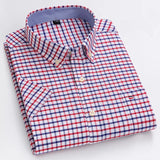 100% Cotton Men Oxford Shirt Short Sleeve Summer Plaid Striped Male Clothes Business Regular Fit Dress Shirt Oversized