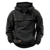 Half Zipper Men's Tactical Hoodies Solid Warm Fleece Military Sweatshirts Multi Pockets Male Hooded Jackets Thick Outdoor Polar