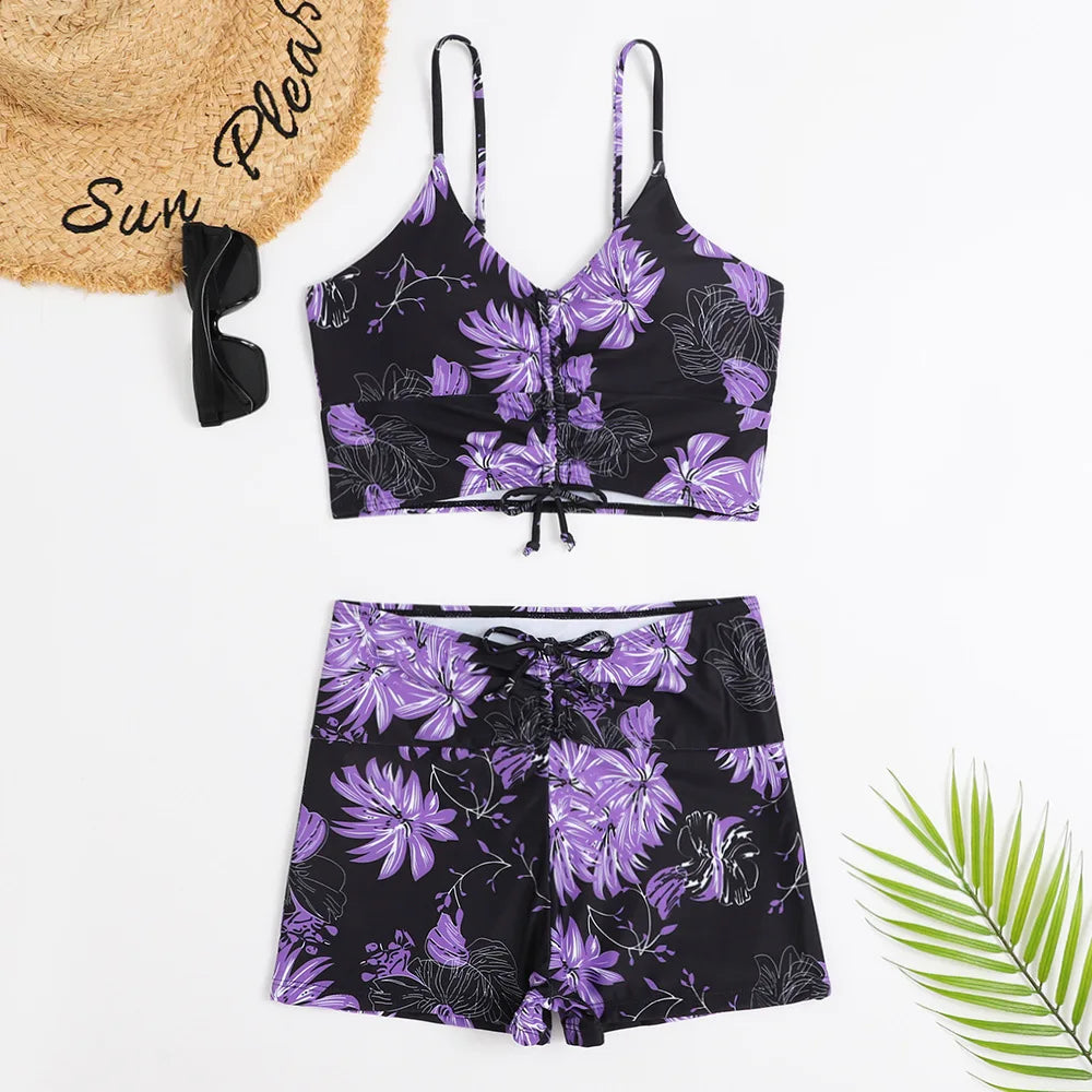 High Waist Bikini Swimsuit Women Push Up Bikini Floral Swimsuit Print Bikini boxers Swimwear Swim Trunks Bathing Suit