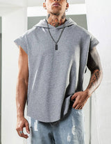 Hooded Solid Color New Men's Casual Pullover Sports Men's T-shirt Sleeveless Men's Waistcoat Loose