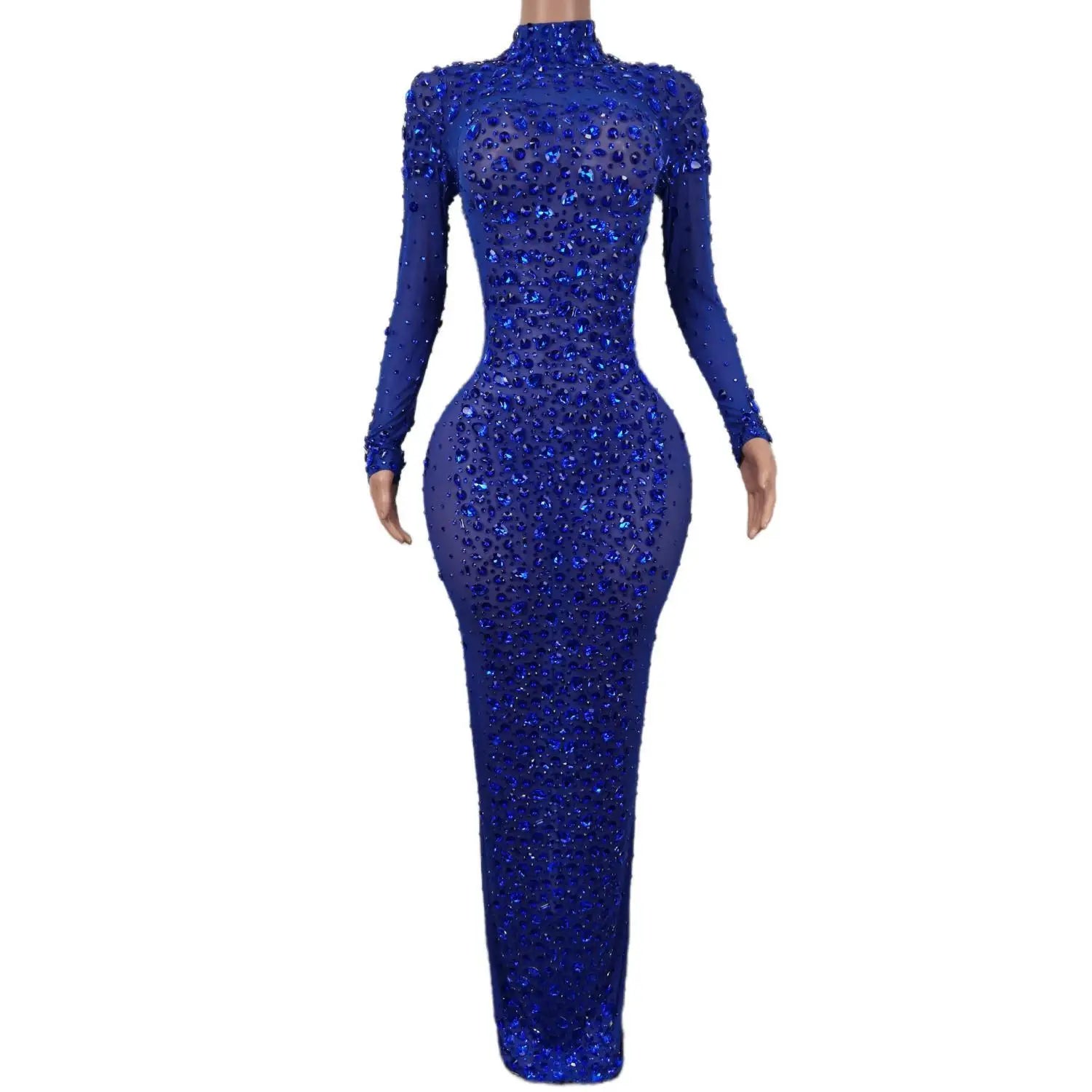 Sexy Party Banquet Evening Dresses Women Sparkly Rhinestone Long Dress Nightclub Singer Stage Costume Festival Clothing Cuixing