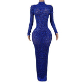 Sexy Party Banquet Evening Dresses Women Sparkly Rhinestone Long Dress Nightclub Singer Stage Costume Festival Clothing Cuixing