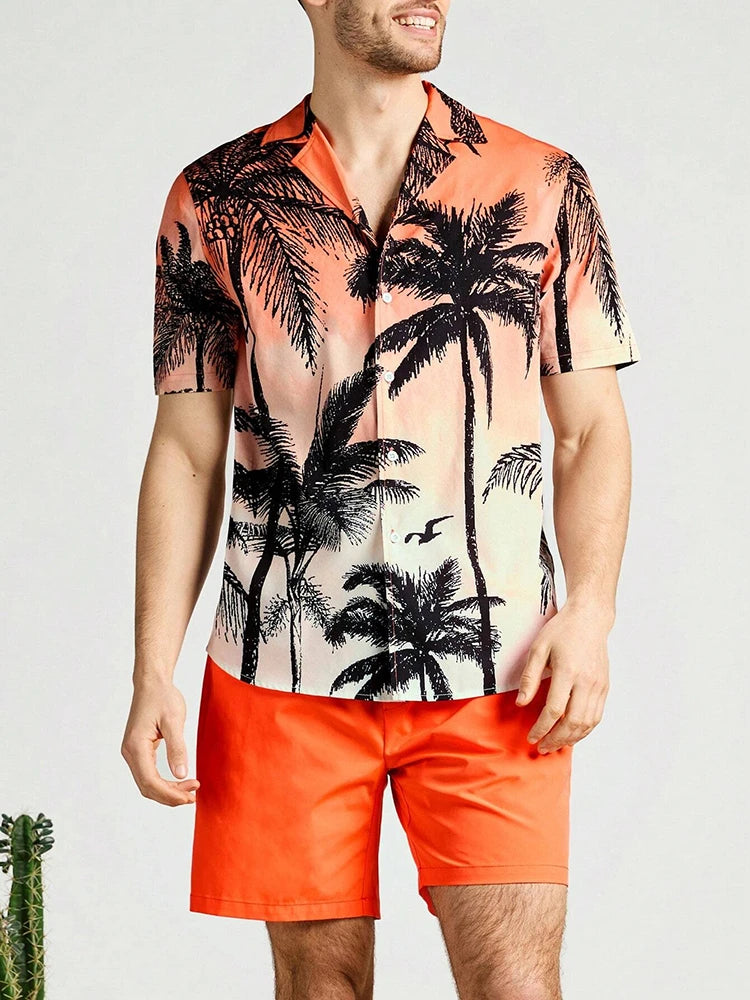 Men's Short-sleeved Shirt And Beach Shorts Set Hawaiian Vacation Men's Casual Shirt Summer Stylish And Comfortable Men's Shorts