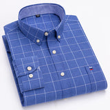 Men's 100% Cotton Shirt Long Sleeve Plaid Oxford Casual Solid Color Print Regular Fit Formal Dress Shirt