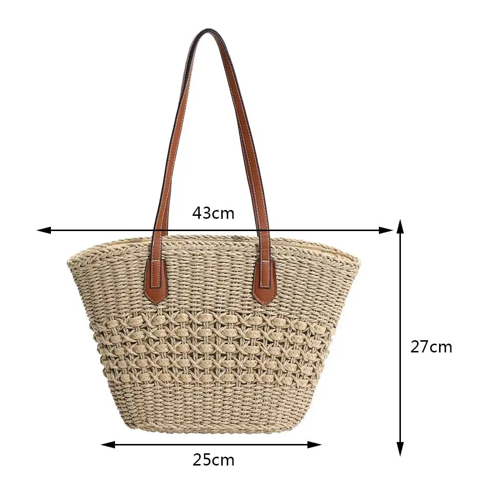 Summer Straw Women Bag Hand-Woven Handbags Handmade Raffia Beach Boho Shoulder Bag Large Tote Bag Tassel Shopping Purses