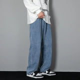 New Men's Fashion Jeans Korean Style Solid Color Loose Straight Wide Leg Casual Denim Long Pants Classic Style Male